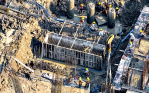 Image of workers building the foundation of a building.