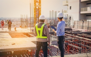Image of two engineers looking over a construction site.